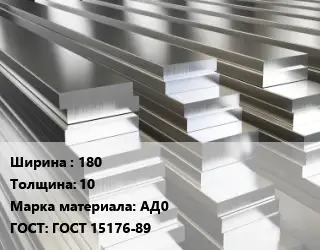 Полоса шина алюминиевая 180х10 Марка: АД0 ГОСТ: ГОСТ 15176-89
